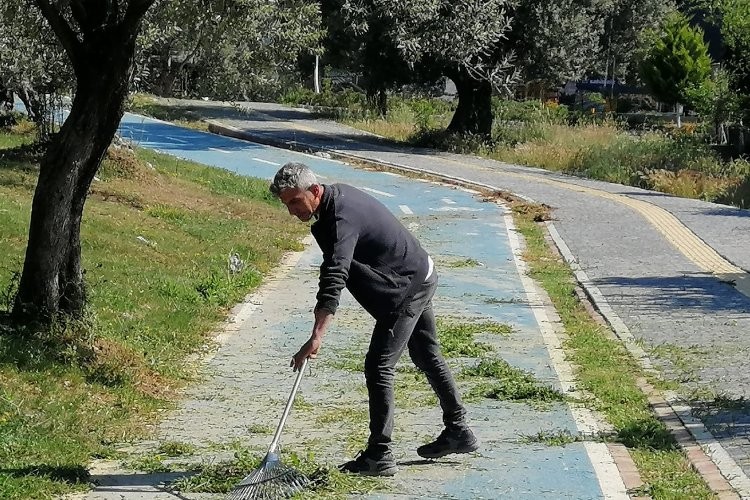 Balıkesir Edremit'te yeşil alanlara bakım 