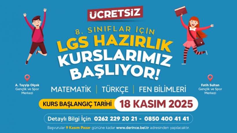 Derince Belediyesi Ücretsiz LGS Hazırlık Kursları Başlıyor