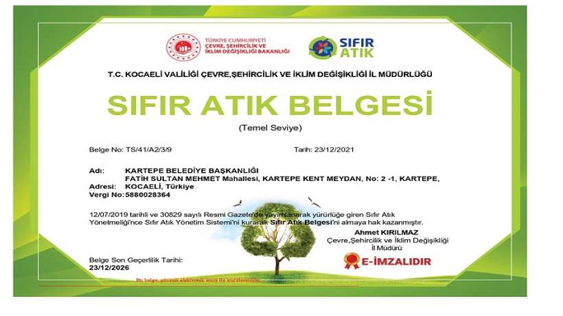 Kartepe belediyesi “ilçe sıfır atık belgesi” aldı Kartepe belediyesi “ilçe sıfır atık belgesi” aldı